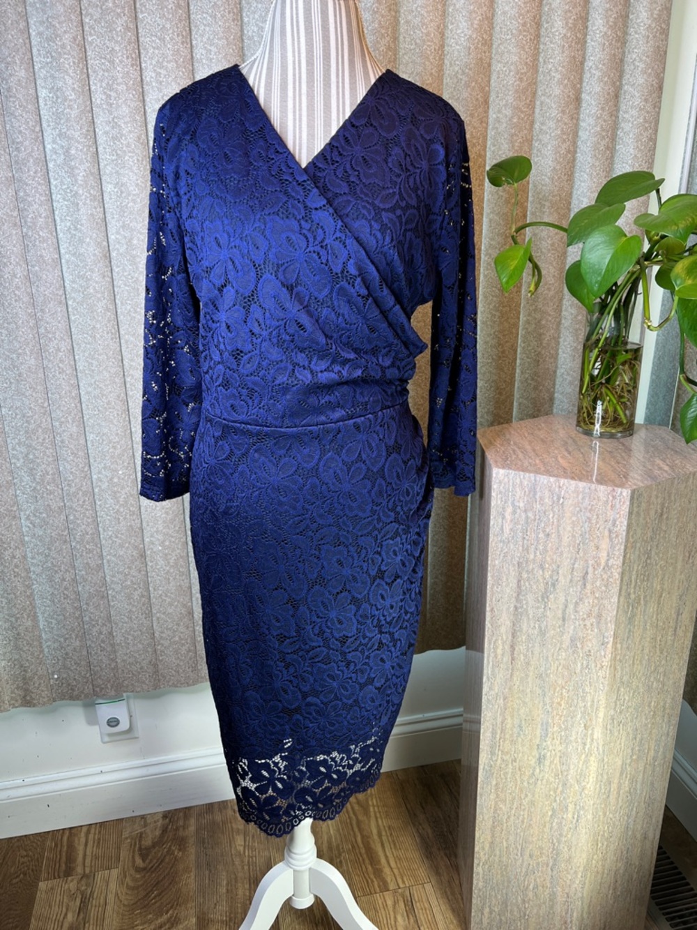Miusol Navy Lace Wrap-Front Midi Dress S-2X